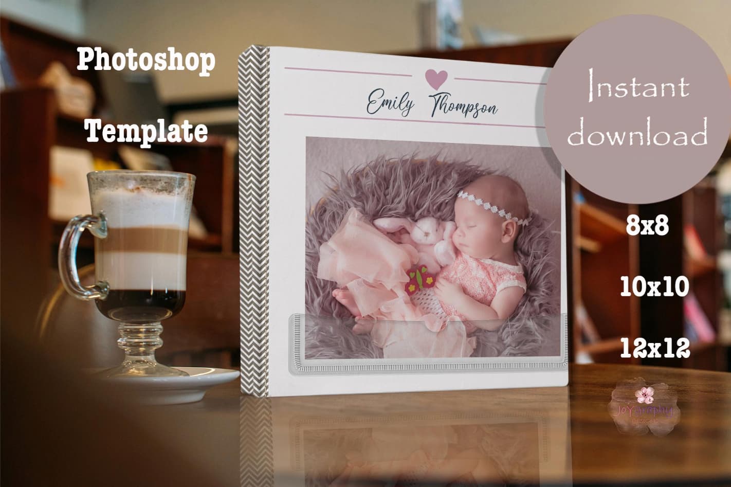 Baby Girl Photo Album Cover Template, Editable PSD (Digital Download)